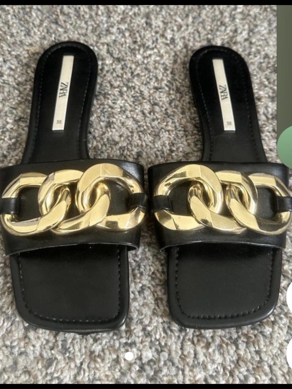 Zara Black Slide Sandals with Oversized Gold Chain